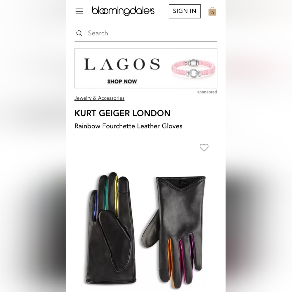 Kurt Geiger Rainbow Fourchette Leather Gloves